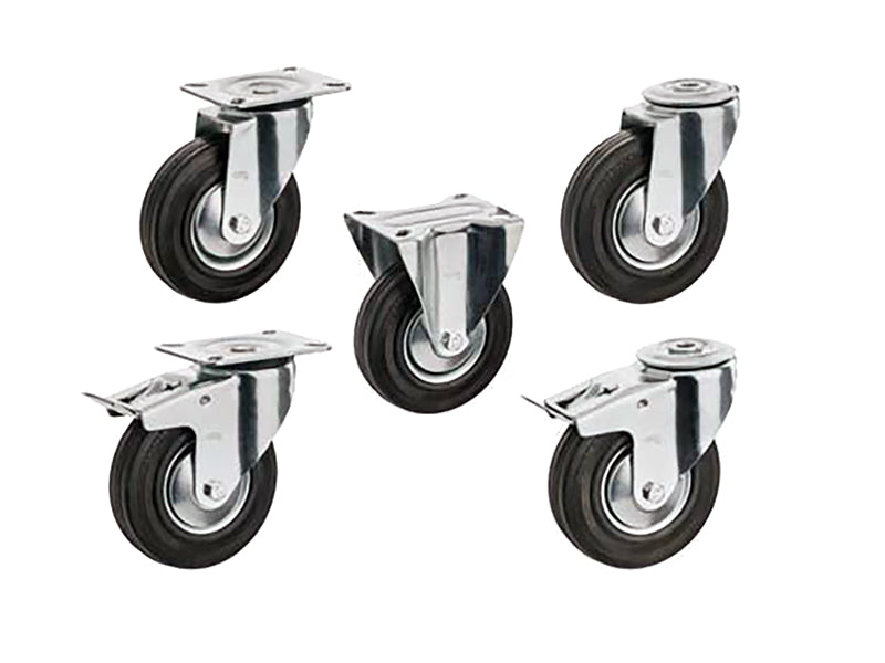 Rotella RNS di ricambio - Ruote in gomma nera con nucleo in lamiera zincata e supporto - CARRELLI DA TRASPORTO e INDUSTRIALI - (Conf. da 2pz) Rotella RNS di ricambio - Ruote in gomma nera con nucleo in lamiera zincata e supporto - CARRELLI DA TRASPORTO e INDUSTRIALI - (Conf. da 2pz)